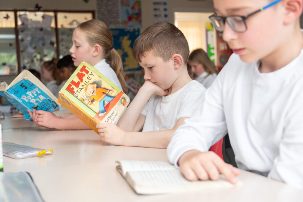 a picture of a class reading